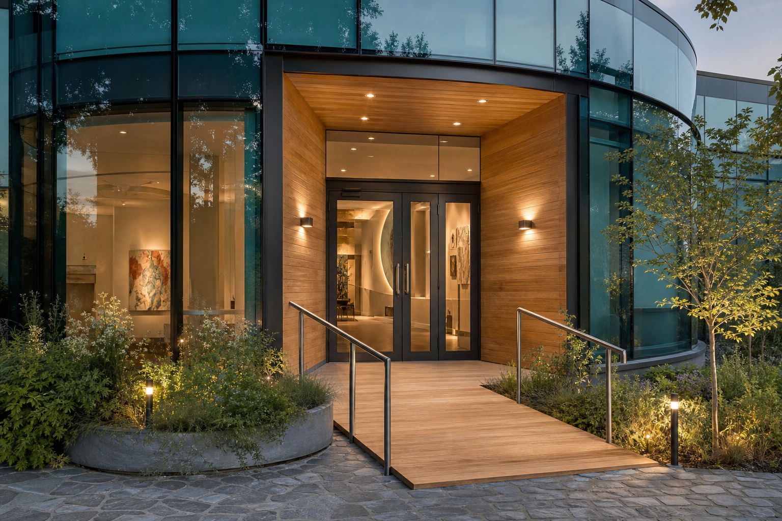 Atmosphäre am Eingang – warm, einladend, modern